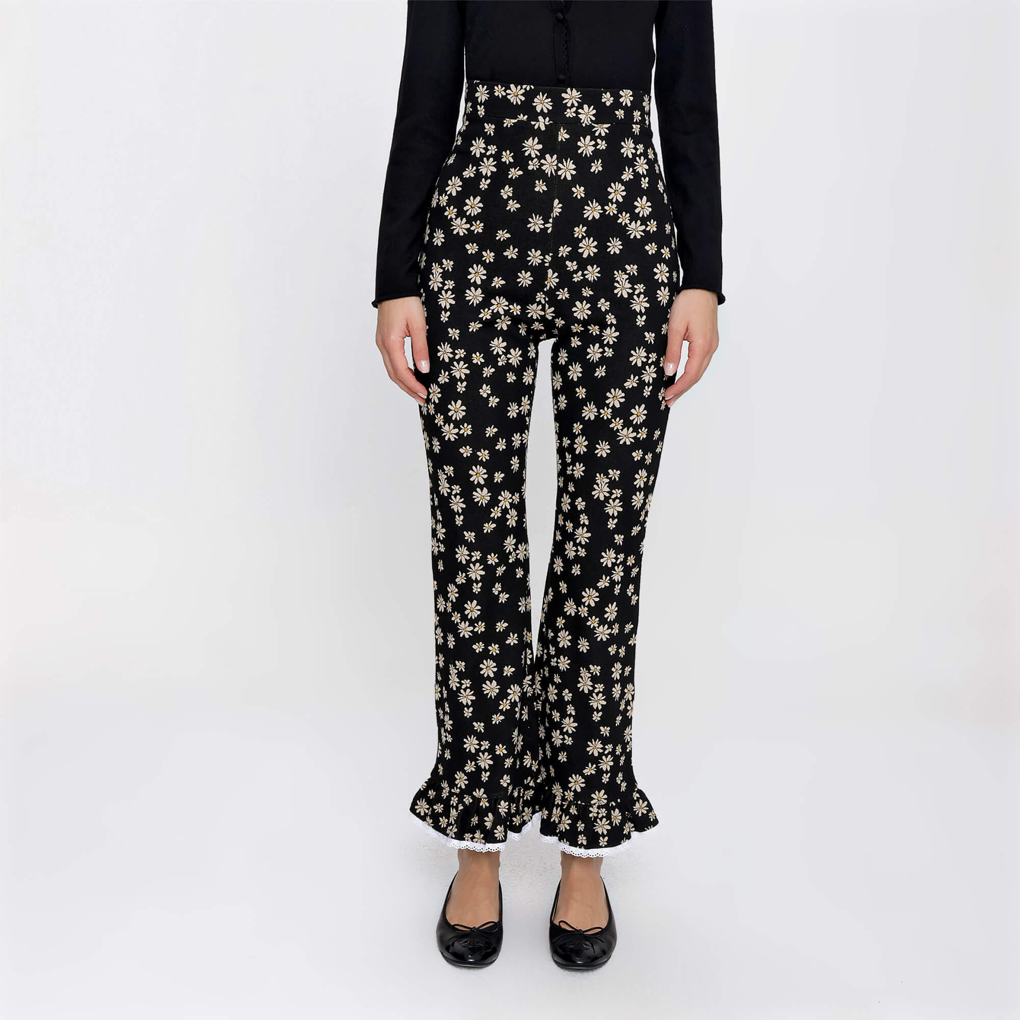 Miu Miu - Black Daisy Print Pants